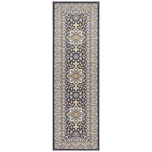 Nouristan Oriental Short Pile Rug Parun Täbriz Dark Grey 80 x 250 cm
