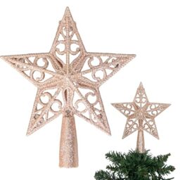 14.5cm Rose Gold Glitter Star Christmas Tree Topper Shatterproof for Christmas Tree Decorations Xmas Treetop Tree Crown Holiday Ornament