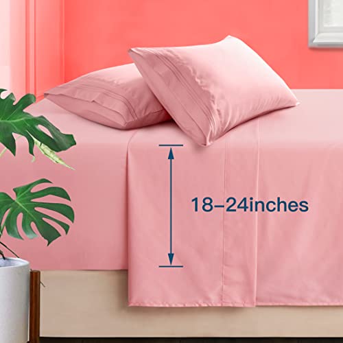 Manyshofu Extra Deep Pocket Full Sheets, Blush Pink Microfiber, 4 Piece - 1800 Thread Count, Ultra-Fine Microfiber, Fits Up To 24 Inches Deep, Wrinkle And Fade Resistant, Machine Washable