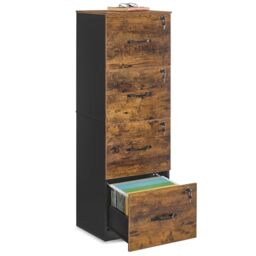 VASAGLE File Cabinet for Home Office, Printer Stand with 4 Lockable Drawers, Adjustable Hanging Rails, for A4 and Letter-Size Files, Rustic Brown and Ink Black CUSTOS Collection OFC082K02V1