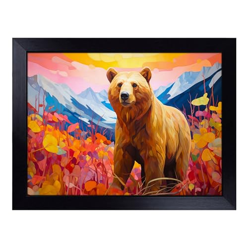 Lap Tray with Bean Bag Cushion, Bear Colour Field - Handmade in the UK, Raised Wooden Edge, Padded Cushion, Heat-Resistant Wipe-Clean Surface, for Meals, Laptops and Crafts