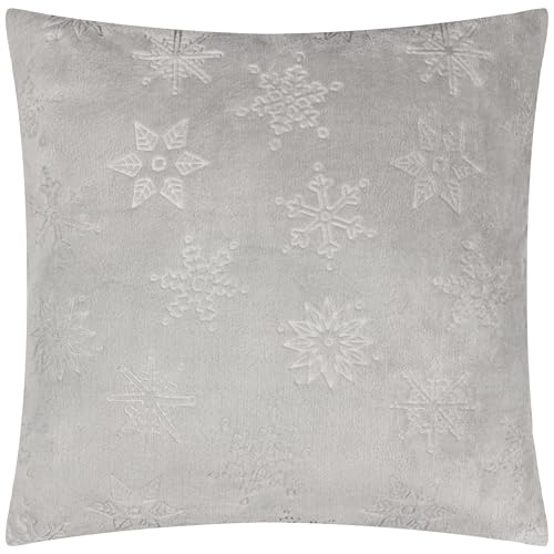 furn. Snowflakes Feather Filled Cushion – Soft Faux Fur Festive Double-Sided Winter Snowflake Motif Decorative Pillow (Grey - 50x50cm)