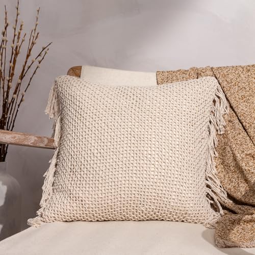 Yard Nimble Knitted Cotton Tasselled Feather Rich Filled Cushion