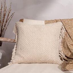 Yard Nimble Knitted Cotton Tasselled Feather Rich Filled Cushion
