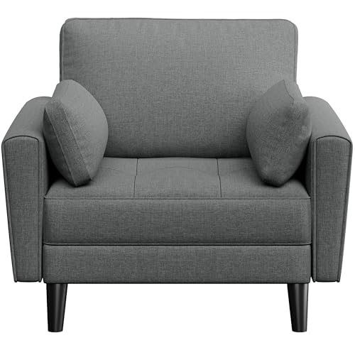 Yaheetech Tub Chair Tufted Oversized Armchair with 2 Pillows Fabric Accent Chair with Side Storage Pockets for Living Room, Bedroom, Reading Nook Polyester Fabric Dark Grey