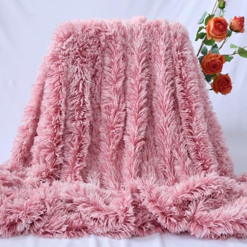 "MYRU Plush Super Soft Blanket Bedding Sofa Cover Furry Fuzzy Fur Warm Throw Qulit Cozy Couch Blanket for Winter (51""x63"",Light Burgundy and White)"