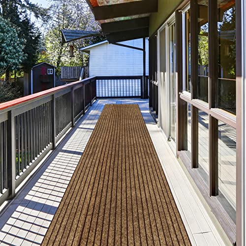 ZGR Runner Rug 2 ft x 10 ft Indoor/Outdoor Low Profile, Hallway, Kitchen, Patio, Deck Area, RV, Entryway, Garage, with Natural Non-Slip Rubber Backing, Brown with Brown Stripe, Custom