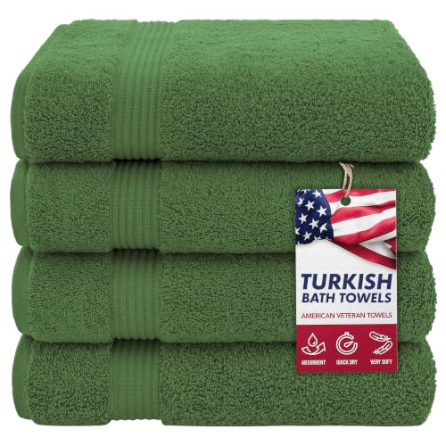 American Veteran Towel, 100% Cotton Turkish Bath Towels for Bathroom 4 Pack, 27x54 Extra Large Premium Soft Drying Bathroom Towels, Sage Green