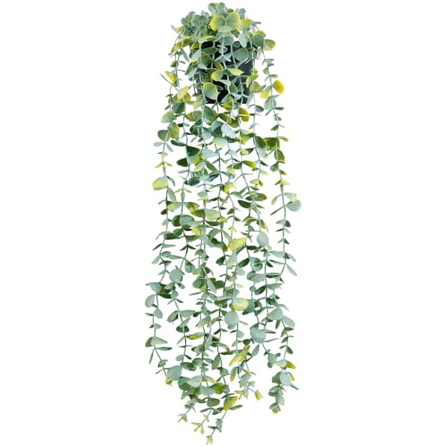 "LUZOGA Artificial Hanging Eucalyptus Plant in Pot, 24"" Fake Hanging Plants for Home Decor, Faux Hanging Greenery for Shelf Bathroom, Kitchen, Office, Wall, Bedroom, Indoor Decor"