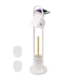 WC-/toiletborstel met toiletrolhouder set zwart/hout - Map 7 - warenhuis
