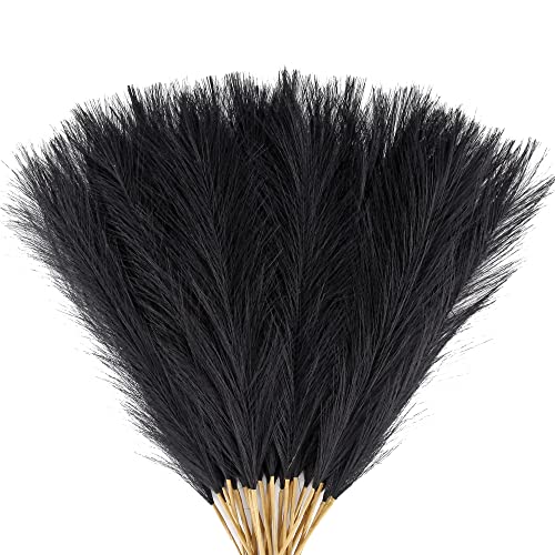 "Acfruits Pampas Grass Small, 30 Pcs 17"" Faux Pampas Grass Short Decor, Pompas Grass Flower Arrangement and Vase Filler for Boho Home Wedding Decoration (Black)"