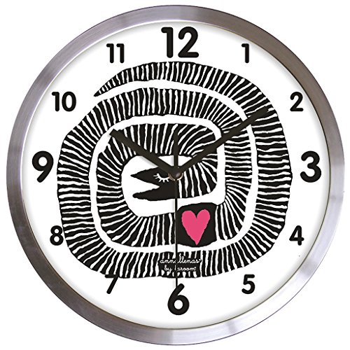 laroom 12307 – Satin Stainless Steel Snake Wall Clock, Black and White
