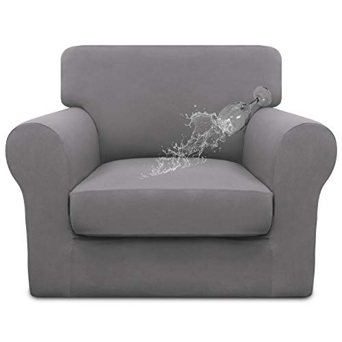Easy-Going 100% Dual Waterproof 2 Pieces Chair Cover Stretch Soft Couch Cover for Dogs, Sofa Slipcover for 1 Separate Cushion Couch Leakproof Furniture Protector for Kids, Pets Light Gray