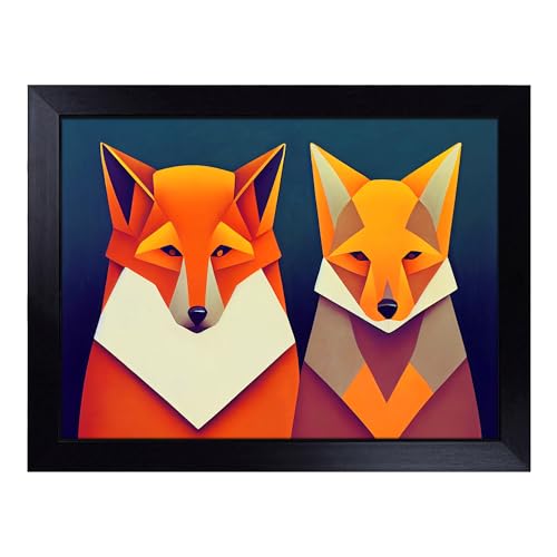 Lap Tray with Bean Bag Cushion, Two Abstract Foxes - Handmade in the UK, Raised Wooden Edge, Padded Cushion, Heat-Resistant Wipe-Clean Surface, for Meals, Laptops and Crafts