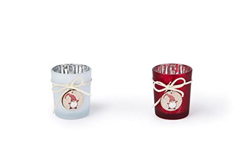 Excelsa Set of 6 Gnome Tea Light Holder, cm. 5,5 x 6,5, Glass and Wood