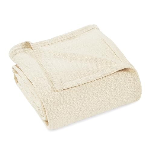 Superior Cotton Waffle Throw Blanket, Lightweight Breathable Bedding, for Travel, Dorm, Apartment, or Home, Machine Washable, Ultra Soft and Cozy, All-Season Covering, Throw, Ivory