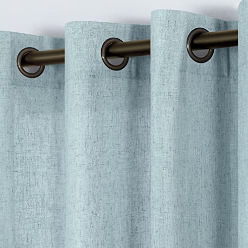 KOUFALL Sea Green Bronze Grommet Linen Blend Sheer Curtains 52x45 Inches Long