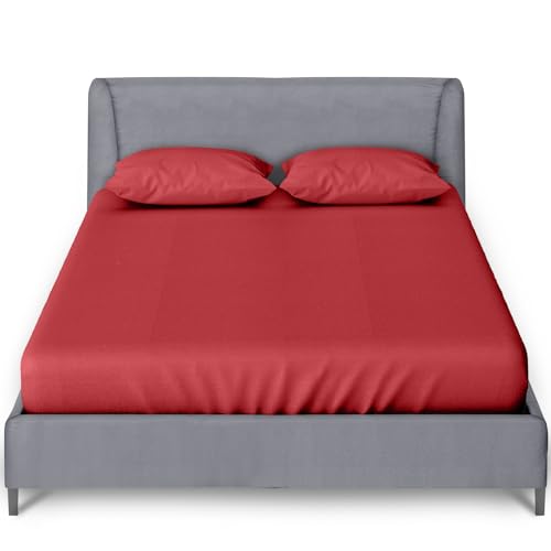 GC GAVENO CAVAILIA Percale Fitted Sheet - Ultra Soft Plain Dyed Bedding Bed Sheet - Super Soft Non Iron Polycotton Single Bed Sheet - Red