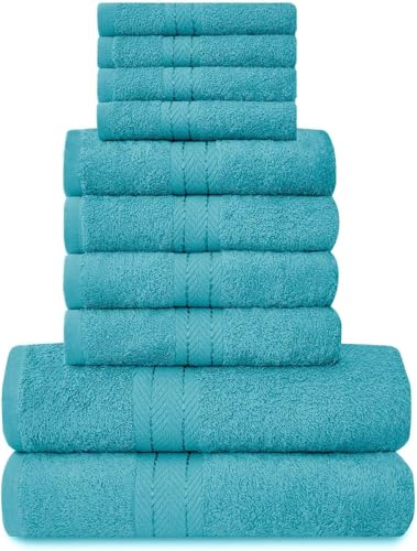 GC GAVENO CAVAILIA 10-Piece Towel Bale Set - Soft & Absorbent 450 GSM Bathroom Towels - Includes 2 Bath Towels, 4 Hand Towels, 4 Face Cloths - Premium Quality, Machine Washable - Teal