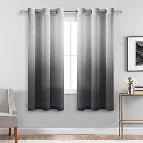 DWCN Faux Linen Ombre Sheer Curtains - Gradient Semi Voile Drapes Bedroom and Living Room Curtains, Set of 2 Grommet Top Window Curtain Panels, 42 x 63 Inch Length, Black