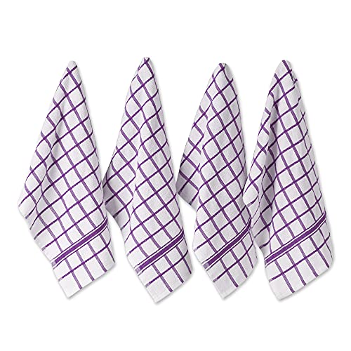 DII 100% Cotton, Machine Washable, Ultra Absorbant, Basic Everyday 16 x 26 Terry Kitchen Dish towel, Set of 4- Eggplant Window Pane