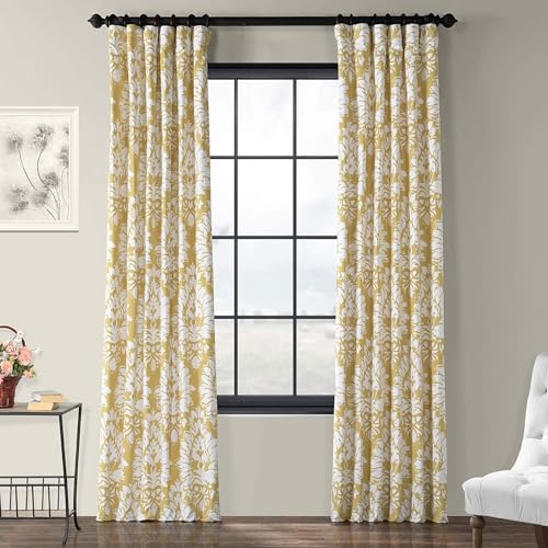 Half Price Drapes Lacuna Printed Cotton Twill Curtain, Sun, 50 x 96