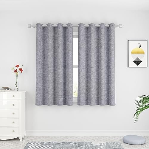 UPOPO Kitchen Curtains 45 inches Long Linen Textured Privacy Semi Sheer Charcoal Grey Living Room Bedroom Drapes Window Curtains Basement Curtain Panels Grommet Top 2 Pieces