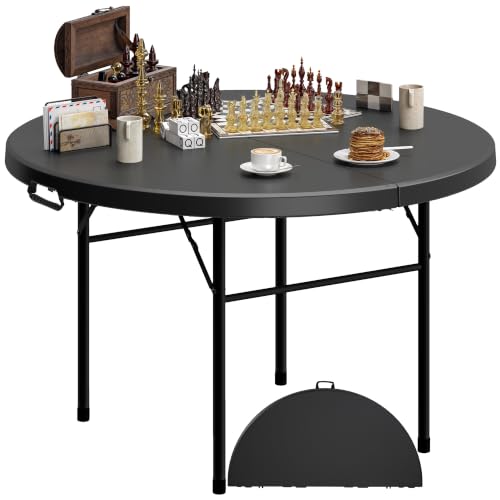 DWVO 122cm Round Folding Table, Heavy Duty Outdoor Picnic Table