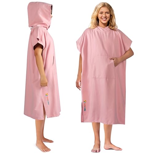 SUN CUBE Surf Poncho Changing Robe with Hood, Quick Dry Microfiber Wetsuit Changing Towel with Pocket for Surfing Men Women