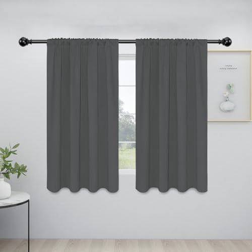 Easy-Going Rod Pocket Blackout Curtains for Bedroom, Room Darkening Window Curtains Window Treatments for Living Room, Thermal Insulated Noise Reduction Solid Window Drapes, 2 Panels(34x54 in, Grey)