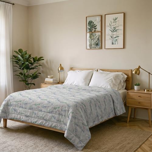 Karma Line Summer Quilt Made in Italy Printed Soft Microfibre Bedspread - Spring Summer Mid-Season Quilt - Blue Bouquet, Double 250 x 240 cm