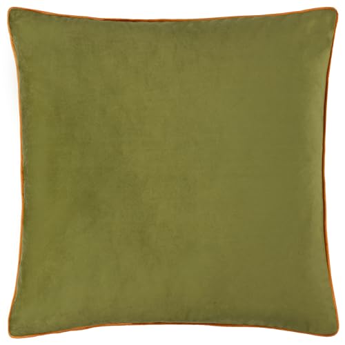 furn. Meridian Polyester Filled Cushion – Luxury Contrast Piped Velvet Decorative Pillow (Olive/Ginger - 55x55cm)