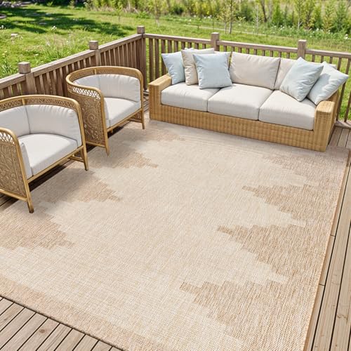 Livabliss Rubal Lagada Indoor Outdoor Rug - Large Boho Rugs for Living Room 200x275 cm Dining, Kitchen Carpet, Patterned Neutral and Coloured Rugs, Waterproof, Stain Durable - Cream, Brown
