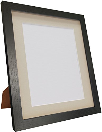 FRAMES BY POST Q7 Picture Photo Frame, Black Ash with Light Grey Mount, 12 x 12 Image Size 10 x 10 Inch