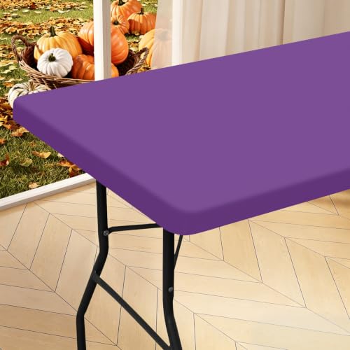 "Homing Rectangle Table Cloth Cover, Water-Resistant Polyester Elastic Fitted Tablecloth, Fits for 8 Foot Folding Tables, Washable Table Protector for Picnic, Camping, Outdoor (Purple, 30"" x 96"")"