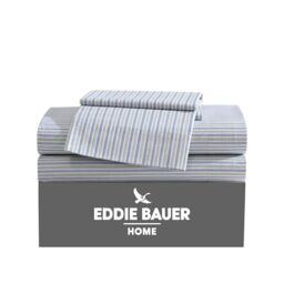Eddie Bauer - Twin Sheets, Cotton Percale Bedding Set, Crisp & Cool Home Decor (Ticking Stripe Navy/Green, Twin)