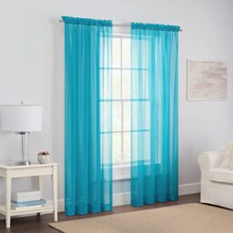 Pairs to Go Victoria Voile Modern Sheer Rod Pocket Window Curtains for Living Room (2 Panels), 59 in x 95 in, Turquoise