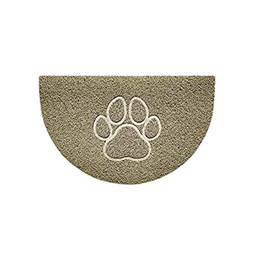 Nicoman Embossed Halfmoon Half Circle Door Mat Dirt-Trapper Jet-Washable Doormat 70x44cm (Beige, PAW Shape) - Use Indoor or Sheltered Outdoor