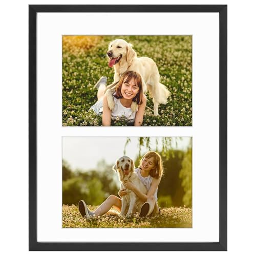 Golden State Art, 8X10 Black Aluminum Metal Frame - Ivory Mat Included - Fits Two 4X6 Photos/Pictures - Easel Stand - Swivel Tabs - Table Top/Wall Display - Landscape/Portrait - Real Glass