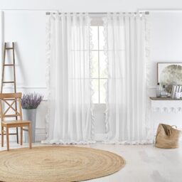 "Elrene Tab-Top Ruffle Sheer Window Curtain Panel for Living, Dining Room, Bedroom, Cotton, White, 52"" W x 84"" L (Pack of 1)"