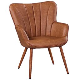 Yaheetech Modern Tub Chair, PU Leather Armchair with High Back, Retro Brown