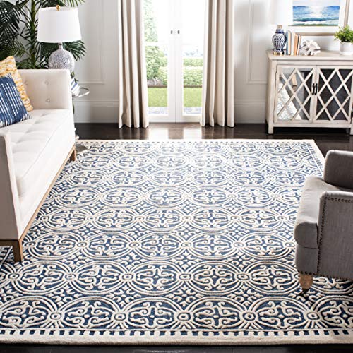 Safavieh Marina Textured Area Rug, Hand Tufted Wool Carpet in Navy Blue / Ivory, 243 X 304 cm