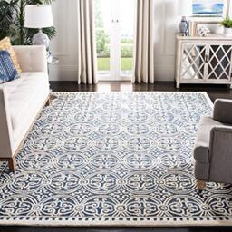 Safavieh Marina Textured Area Rug, Hand Tufted Wool Carpet in Navy Blue / Ivory, 243 X 304 cm
