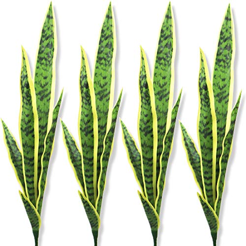 "Bird Fiy Artificial Snake Plants 30"" Faux Agave Fake Sansevieria Artificial Silk Plant for Home Garden Office Store Decoration 4 Pcs (Yellow)"