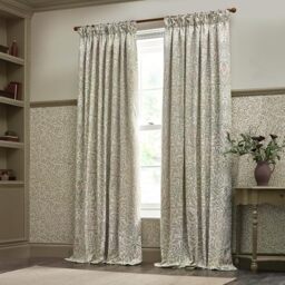 Morris&Co Acorn Pencil Pleat Curtain Pair – Lined Jacquard Chenille with Botanical Floral Heritage Design (Stone/Sage - 229x183cm)