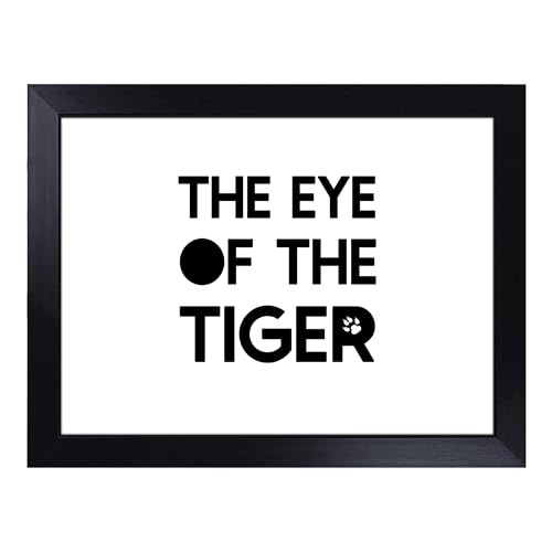 Lap Tray with Bean Bag Cushion, Eye of the Tiger Typography Quote - Handmade in the UK, Raised Wooden Edge, Padded Cushion, Heat-Resistant Wipe-Clean Surface, for Meals, Laptops and Crafts