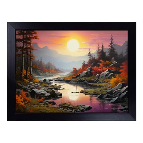 Lap Tray with Bean Bag Cushion, River Landscape - Handmade in the UK, Raised Wooden Edge, Padded Cushion, Heat-Resistant Wipe-Clean Surface, for Meals, Laptops and Crafts