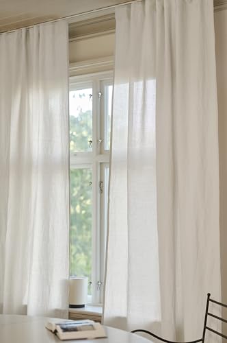 JOTEX LINA Linen-Mix Multifunctional Curtains, Set of 2, Semi-Transparent Linen and Cotton Curtains (Pack of 2) - Natural White, 135 x 250 cm
