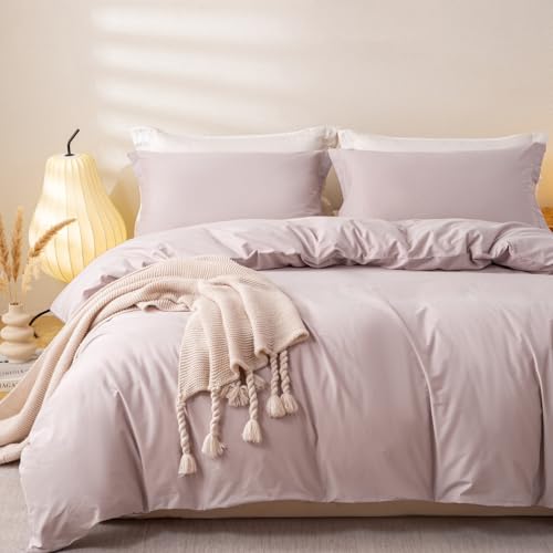 "OAITE 100% Washed Cotton Duvet Cover Twin Size Soft Breathable Durable Bedding with Zipper Closure & 8 Corner Ties- 3 Pieces Plain Simple Duvet Cover Set,2 Pillow Shams,1 Duvet Cover(68""x90"")"