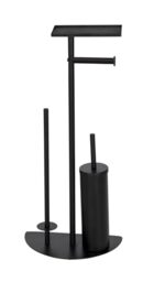 WENKO Cosenza Neo Toilet Roll Holder with Shelf, Brush Holder, Replacement Roll Holder, Matte Painted Steel, Black, 32.5 x 72 x 17.5 cm